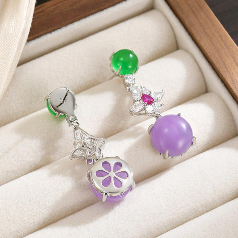 High-end Light Luxury Purple Jadeite Long Pendant Earrings Design National Style Light Luxury Elegant Earrings
