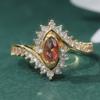 Fashion Sparking Red Synthetic Zirconia Golden Plated Ring for Women Gorgeous Elegant Banquet Bridal Wedding Jewelry Accessories