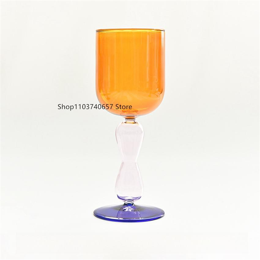 Europäischer Retro-Stil Speziell geformter Griff Glas Kreativ Kontrastfarbe Hoher Fuß Rotweinglas Haushalt Einfache Getränketasse