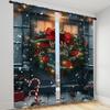 2 Pieces Christmas Deer Bell Pine Branch Patterns Curtains Rod Pocket Mount Digital Printed Polyester for Living Room Kitchen