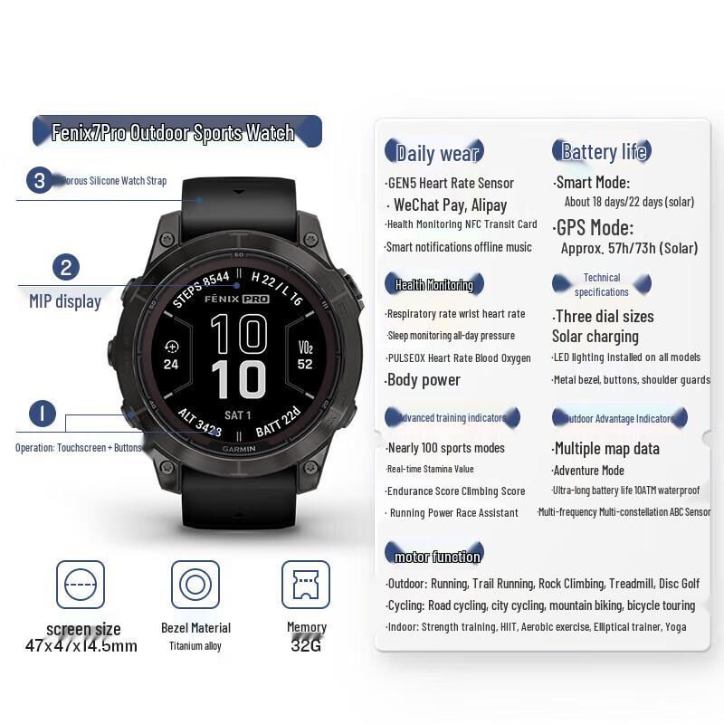 Флагманские умные часы Garmin Fenix 7 Pro Solar (Китайская версия)