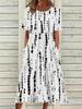 O Neck Print Flowe Dress Middle Waist Elegant Large Swing Type Dress for Women Short Sleeve Loose Dresses Causal Dress