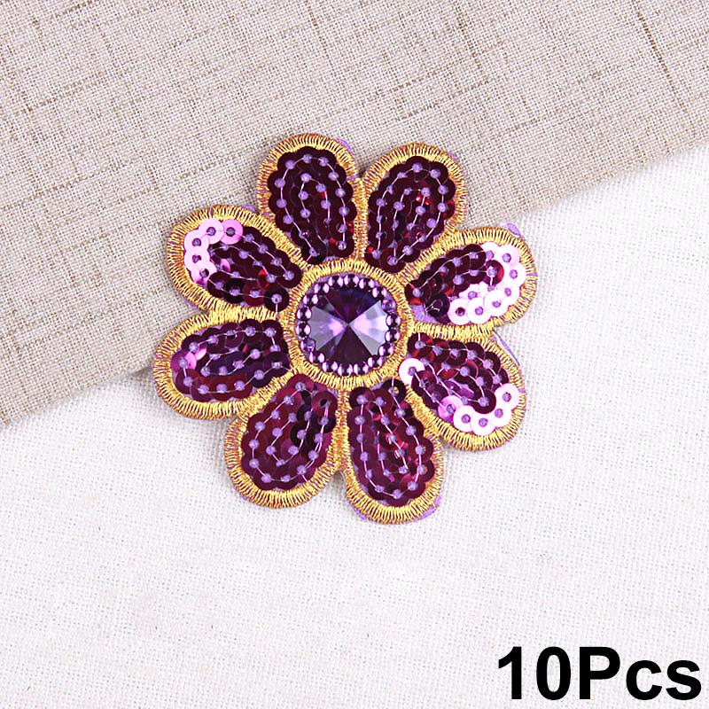 10Pcs Sequins Embroidery Cloth Stickers Small Octagonal Flower Performance Costume Ethnic Costume Accessories Iron-On Stickers