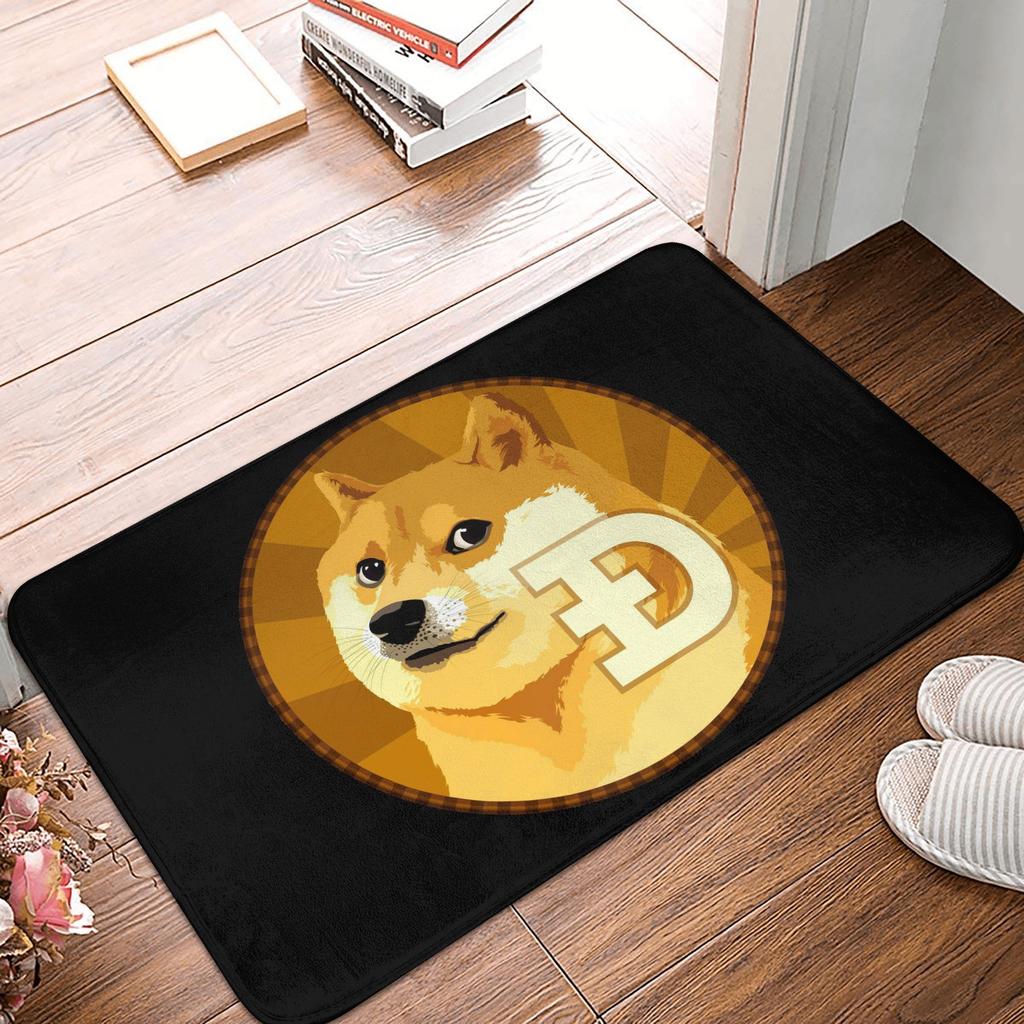 Cryptocurrency Dogecoin Floor Door Kitchen Bath Mats Anti-Slip Outdoor Bitcoin Geek Doormat Garage Entrance Carpet Rug