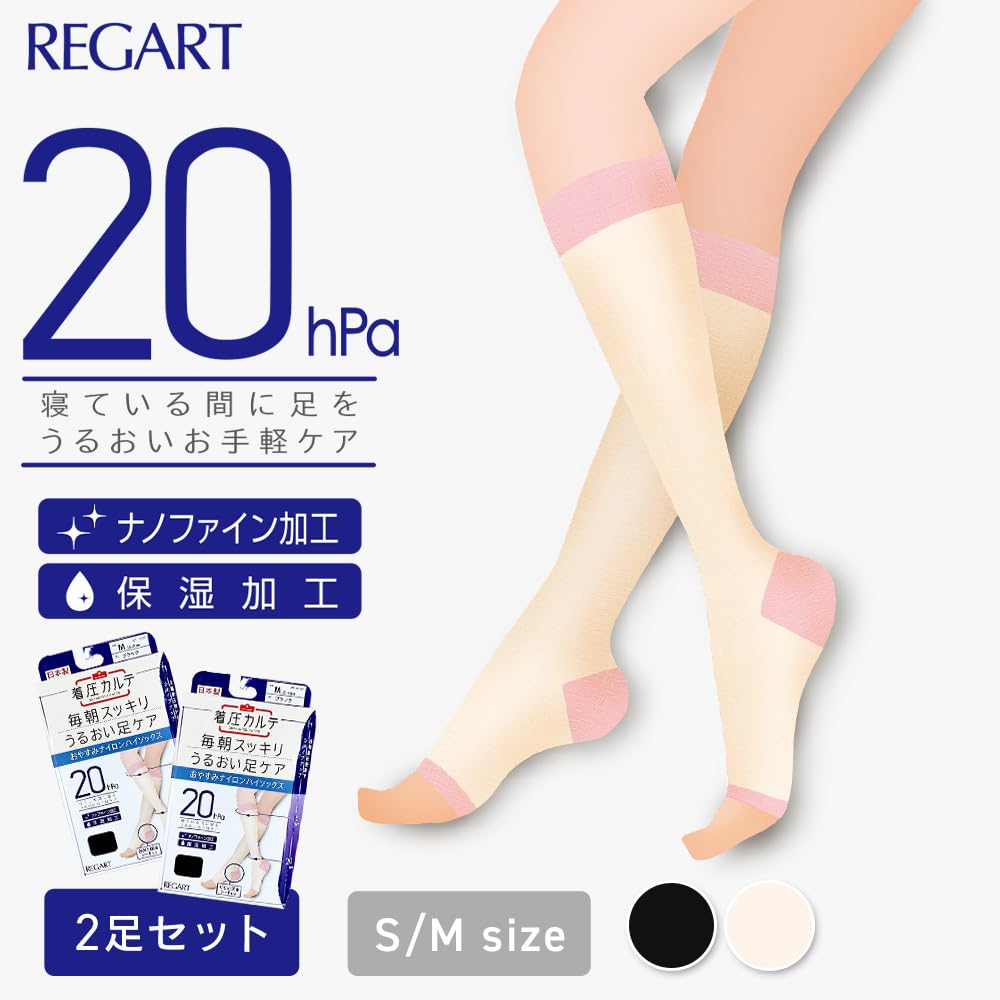 Iris Plaza Sleep Nylon Compression Made in Japan of Graduated Compression Maximum 20hPa Moisturizing Nanofine Processing for Odor Size M Socks, (Set