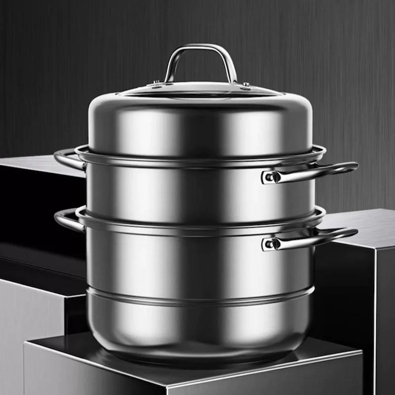 Fish rice noodle steamer pot Multilayer steam pot Hotpot Uncoated Stainless steel steamer cooker Home appliance Double boiler