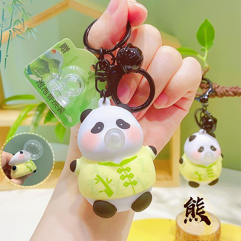 Delightful Cartoon Panda Plush Keyring Colorful Floral Designs For Key Accessories