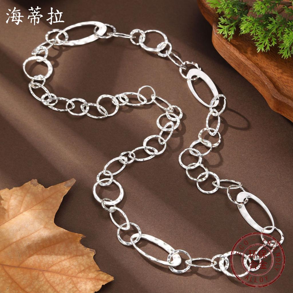New glossy hollow ring long necklace women's exaggerated high-end bohemian geometric ring necklace