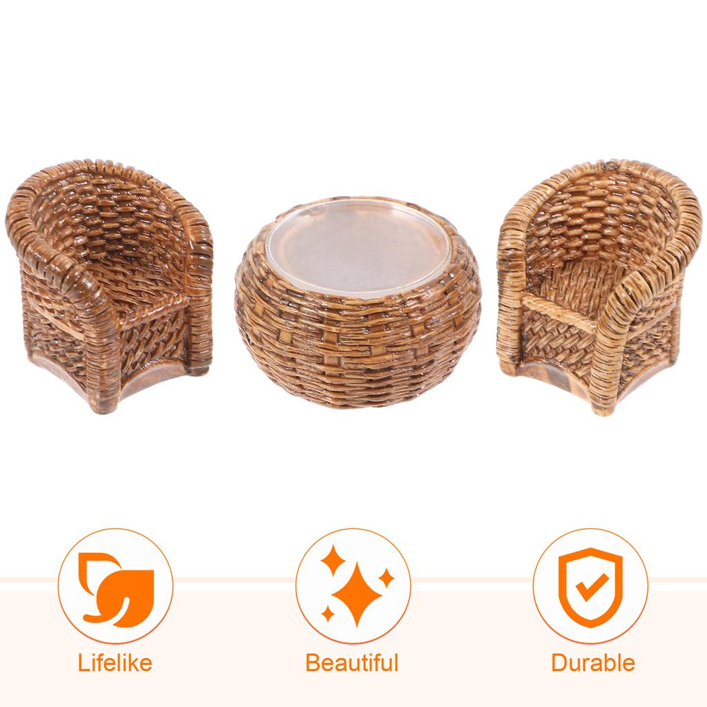 Di Mobili per la casa delle bambole Set di sedie da tavolo intrecciate Modello Set di mobili per la casa delle bambole Cestini