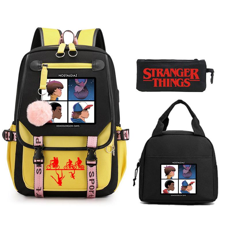 Trend Stranger Things Children'S Backpack Combination Three-Piece Male And Female Versatile Student School Bag