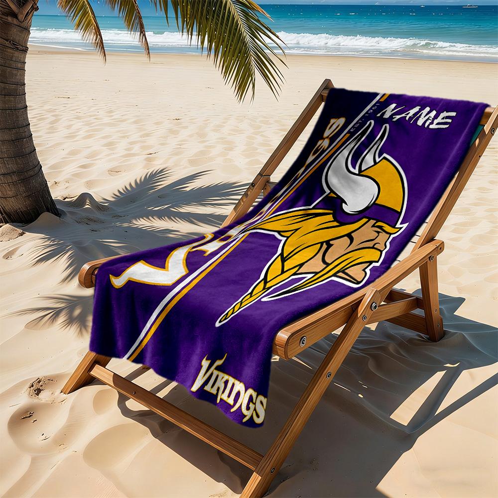 Minnesota Vikings Fan Gear Customized Name Beach Towel Super Soft & Absorbent