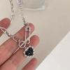 Black Heart Pendant Necklace Personalized Versatile Alloy Pin Splicing Chain Necklace Clavicle Chain Jewelry