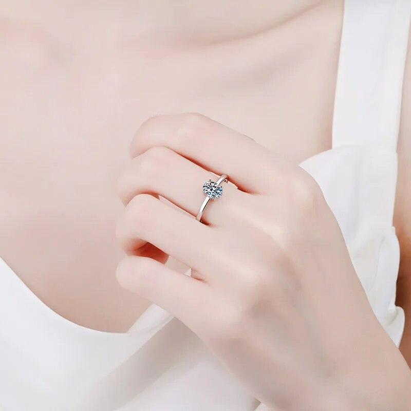 1ct Oval Cut Moissanite Wedding Ring for Women Dove Egg Sparkling Jewelry 100% 925 Sterling Silver Ring Female Band GRA