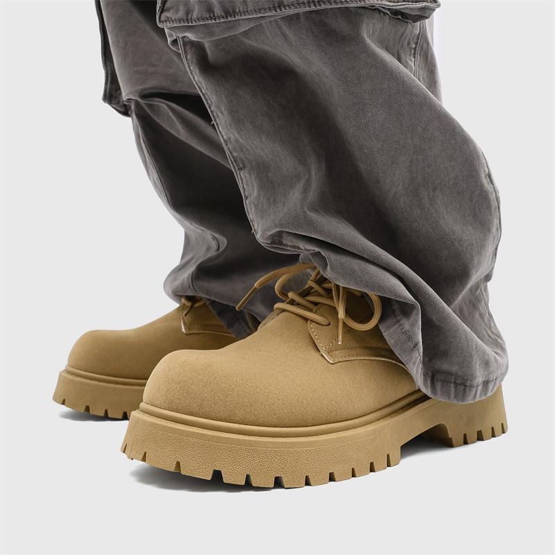 Cizme noi de primăvară cu talpă joasă pentru bărbați, pantofi de lucru retro la modă, pantofi din piele respirabili cu talpă groasă care măresc înălțimea