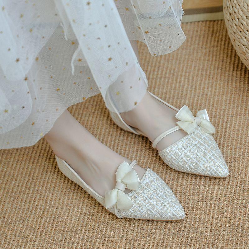 Versatile Evening Wind Gentle Shoes Flat Doudou Shoes Women's 2025 Autumn Bow Xiaoxiangfeng Single Shoes Bridesmaid Shoes