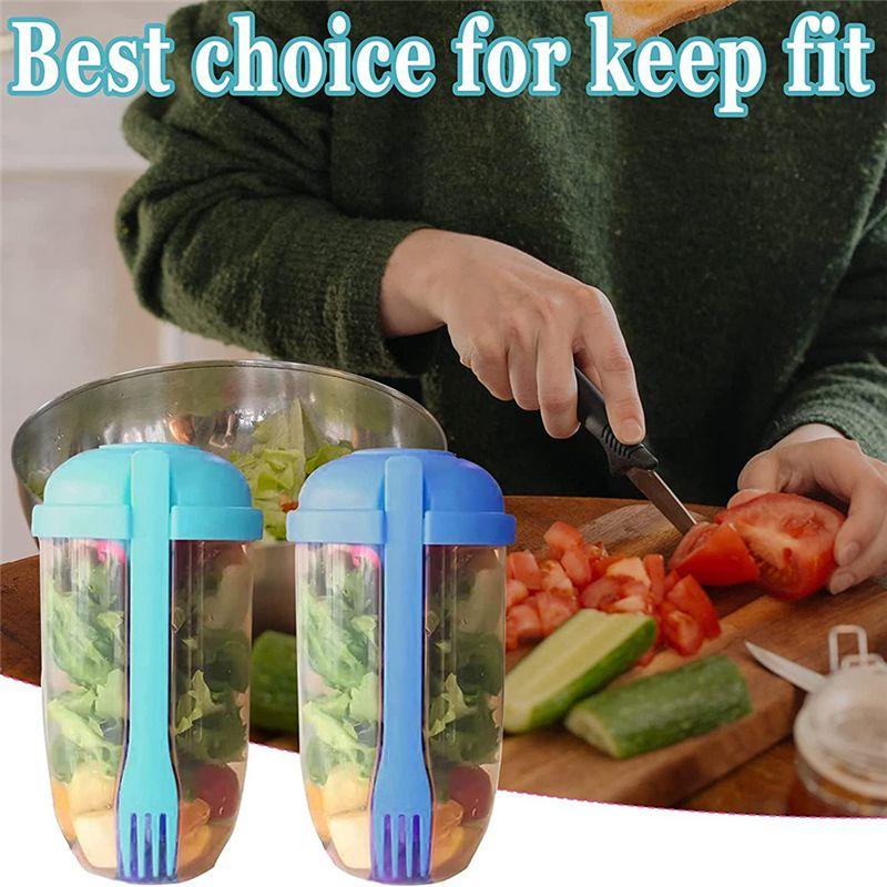 3Pcs Salad Meal Shaker Cup Fresh Salad To Go Container With Fork And Salad Dressing Holder-B61B