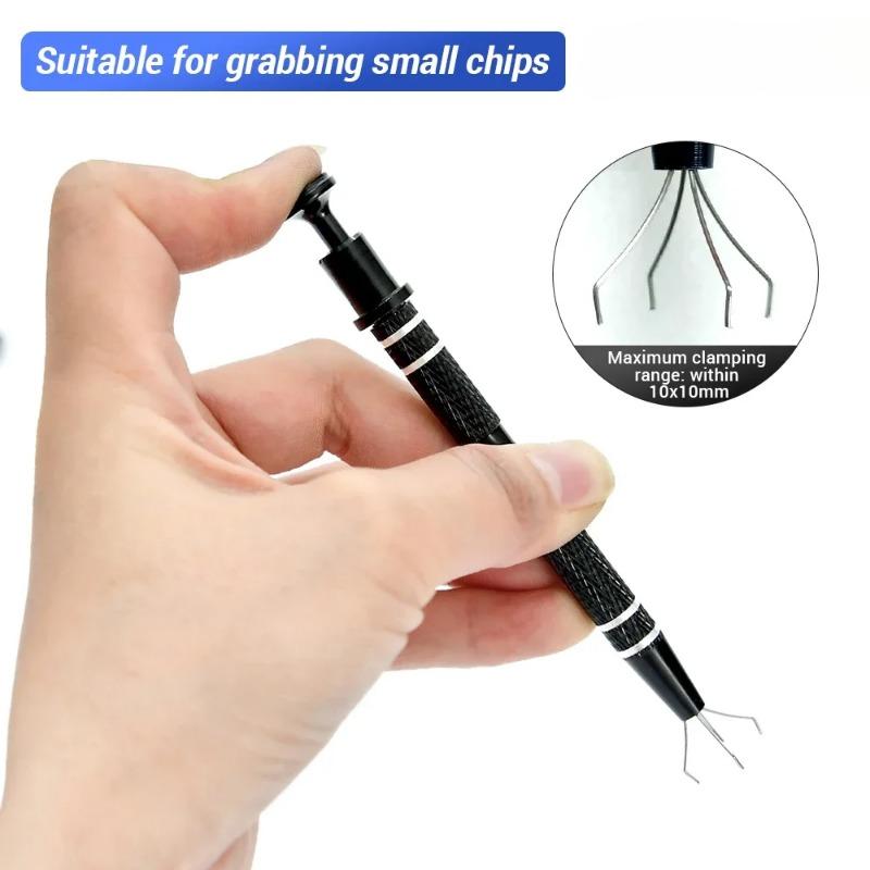 Pinza per Componenti Elettronici Quattro Griffe Estrattore Chip IC Raccoglitore Viti Pinzette Strumento di Raccolta Pinza in Metallo Strumento Manuale per Riparazioni