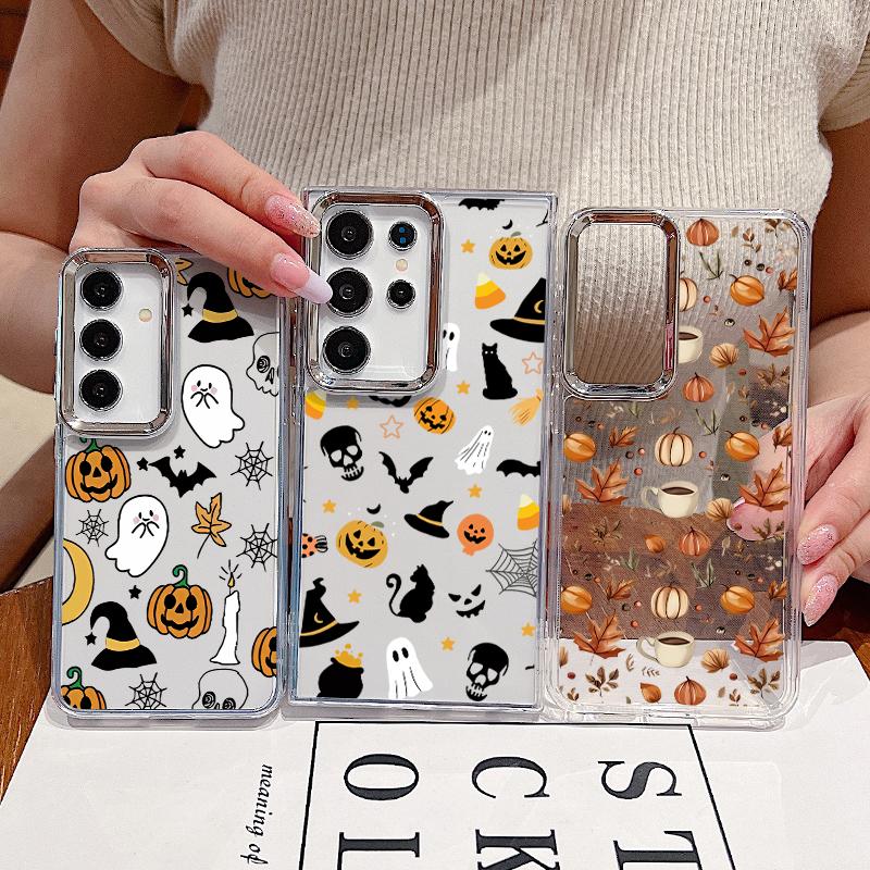 Halloween Ghost Pumpkin Case For Samsung Galaxy S26 S25 Ultra S24 S23 S22 Plus S21 A16 A17 A26 A36 A37 A54 A55 A56 A57 5G Clear Soft Cover