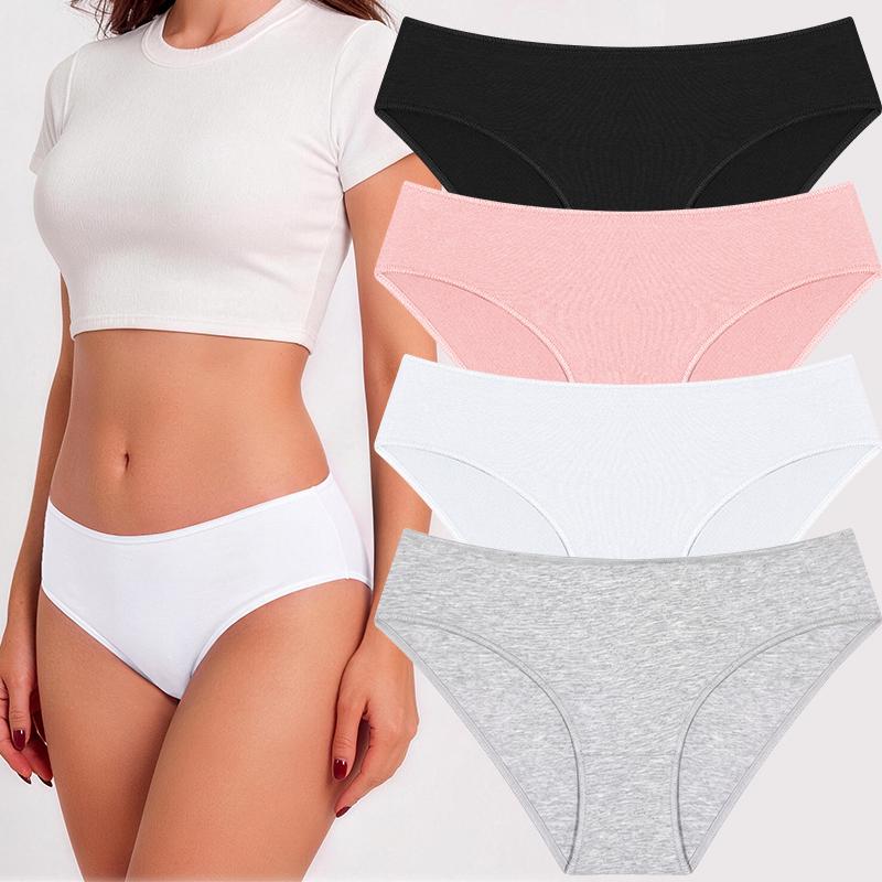 FINETOO 4 Pezzi Mutandine da Donna a Vita Bassa in Cotone Biancheria Intima Morbida Vita Elastica Slip da Donna Traspiranti Uso Quotidiano Mutandine Femminili
