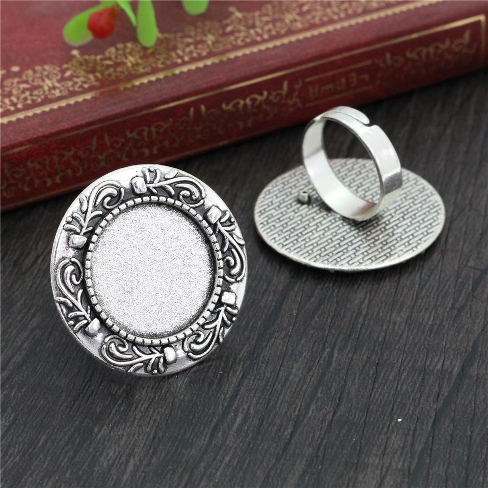 20mm 5 Stück Antik Versilbert Bronze Messing Verstellbare Ringfassungen Leer/Basis,Passend für 20mm Glas Cabochon,Knöpfe;Ringeinfassungen