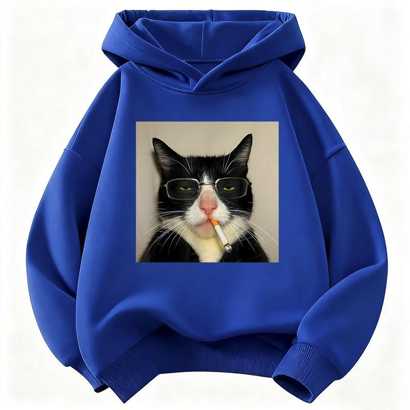 Autumn Spring Fashion Retro Vintage Smoking Cat Children's Sweatshirt Cute Harajuku Hoody for Boys Girls Casual Hoodies