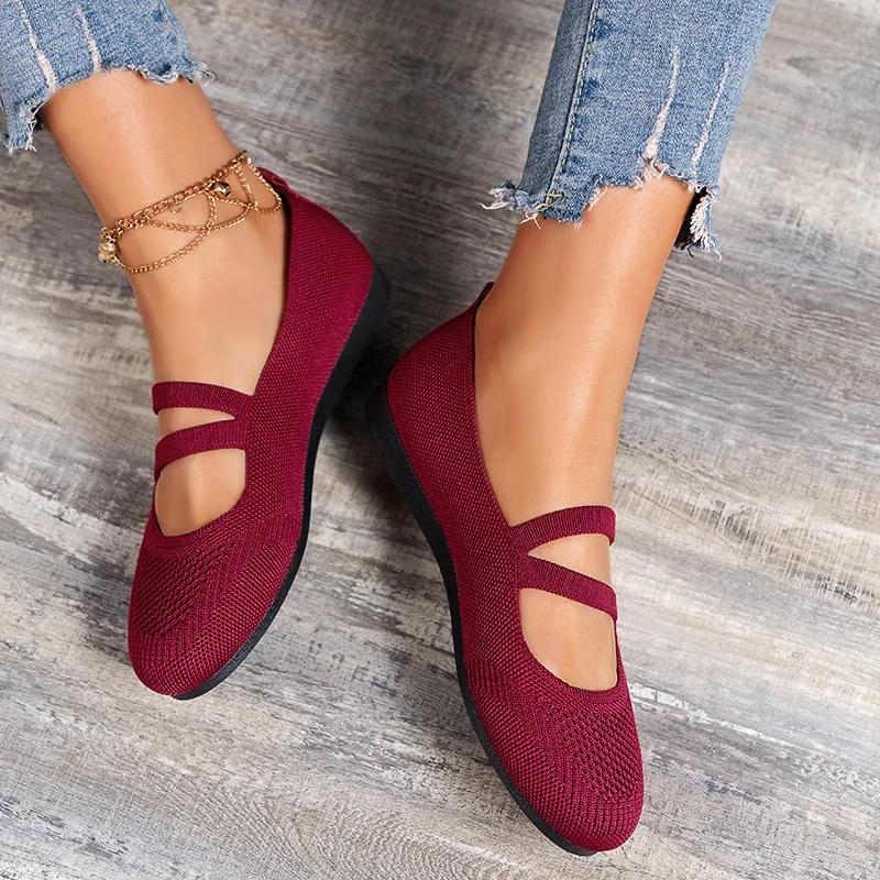 Elastic Knitted Flats Shoes for Women Summer Breathable Soft Loafers Woman Lightweight Slip On Casual Shoes Mom Moccasins