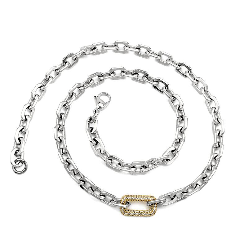 Delicate Small Square Stainless Steel Gold Color 6mm Link with Zircon Crystal Stone Link Necklace Choker for Women Femal