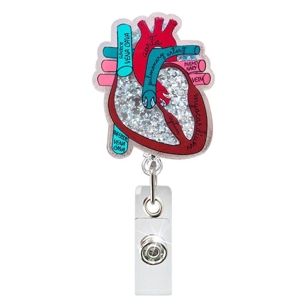 Acrylic Heart Badge Reel Work Accessor Retractable Badge Clip New ID Name Card Tag