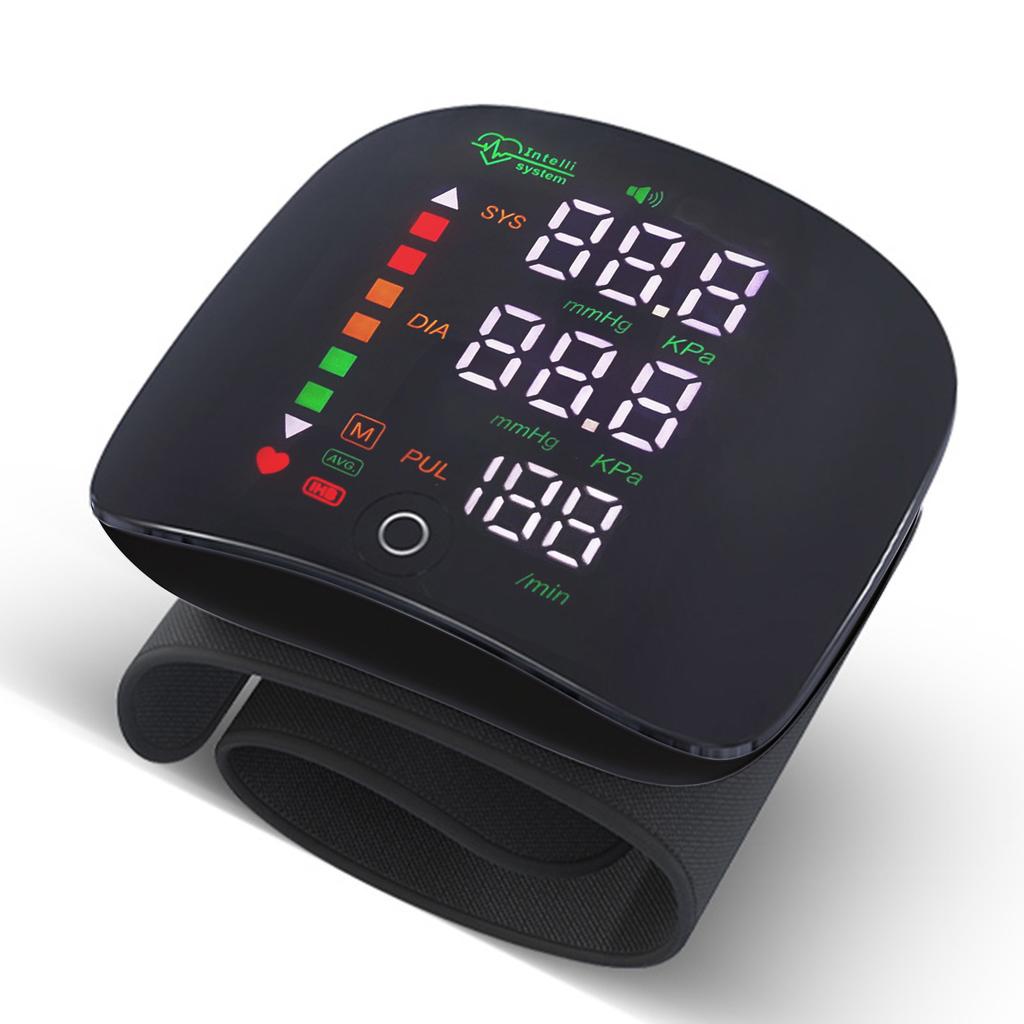 Blutdruckmessgerät, Kontaktbildschirm, dreifarbiges Display, Handgelenkmessung, Zwei-Personen-Speicher