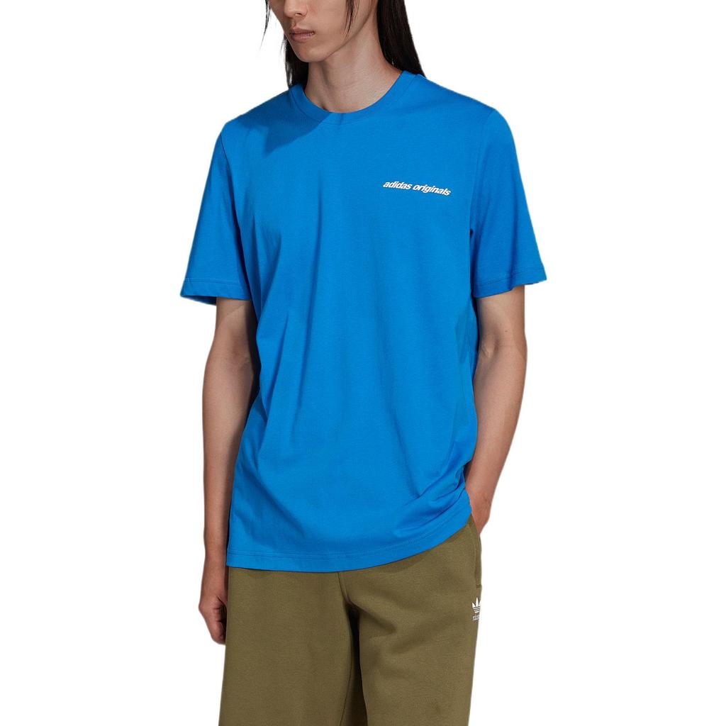 Adidas Originals Trefoil Solid Letter Logo Crew Neck T-Shirt Men Tops Blue HE3054