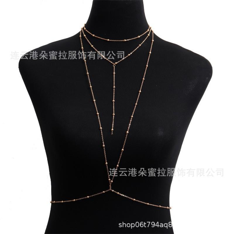 Cross-border Jewelry Body Chain European and American Sexy Exaggerated Beach Casual Flash Diamond Pendant Fringed Alloy Chest Chain