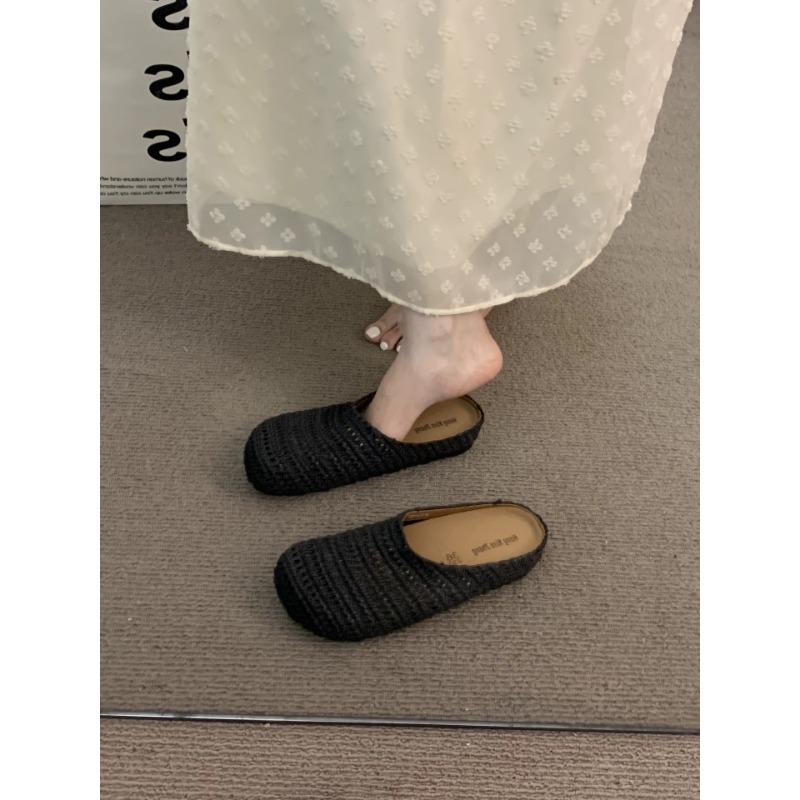 Evening Wind Thick-soled Bohemian Boken Shoes Women's Outer Wear Woven Hollow Breathable Half-drag One Pedal Bag Head Single Shoes