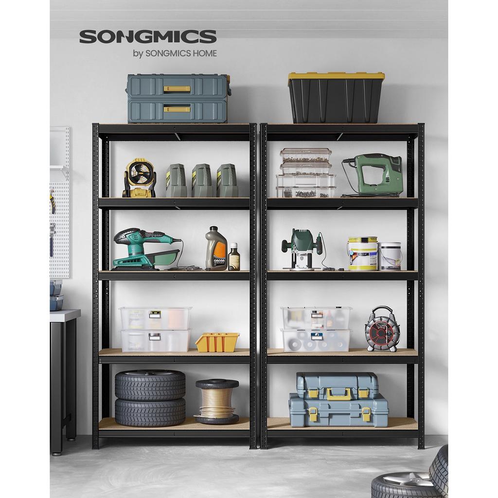 SONGMICS 5-Tier Shelving Units, Set of 2 Steel Shelving Units for Storage, Tool-Free Assembly, for Garage, Shed, Load Capacity 600 kg
