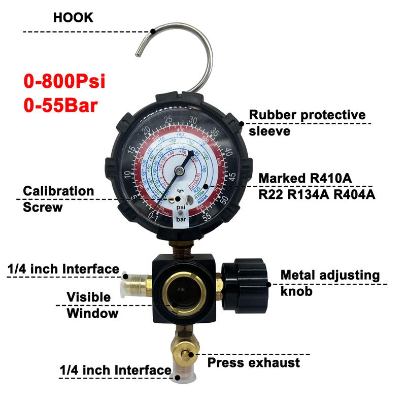R410a Diagnostic Manifold Freon Gauge Set High Pressure A/C Refrigeration Tool for R22/R410A/R134A with Sight Glass