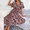 Women Summer Loose Leopard Print Shirt Dress Lace Up Single Breasted