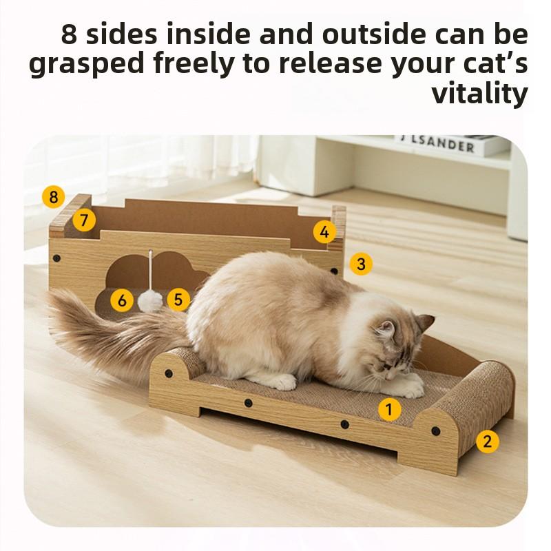 Noua jucărie pentru pisici, jucărie pentru pisici, jucărie pentru animale de companie, cu sistem integrat de joacă și somn, mansion villa, dublu strat din lemn pentru pisici, cuib multifuncțional pentru pisici, rezistent la zgârieturi