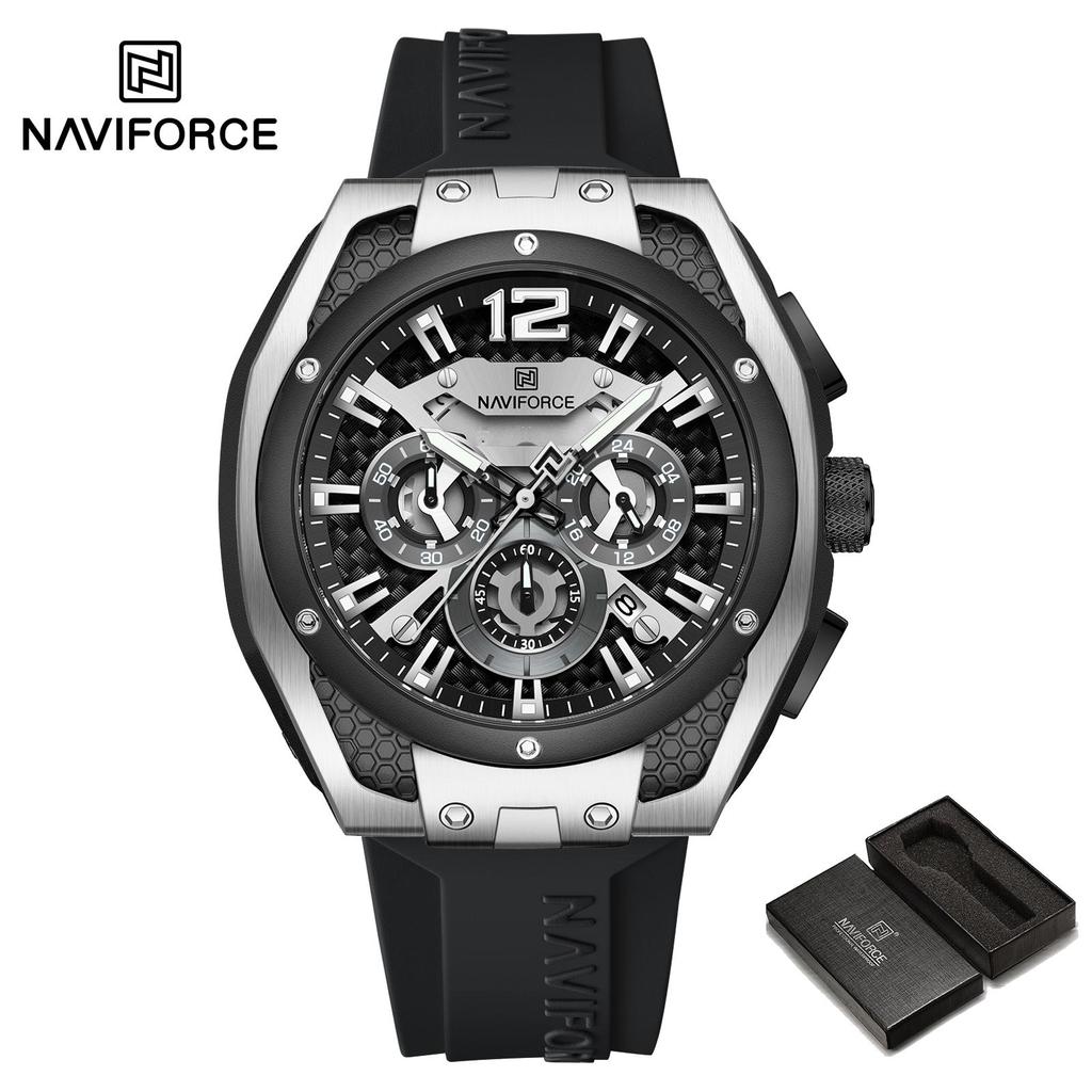 NAVIFORCE Original Quartz Watch for Men Luminous Pointer Calendar Chronograph Silica Strap 30m Waterproof Outdoor Multifunctional Men's Watch NF8063