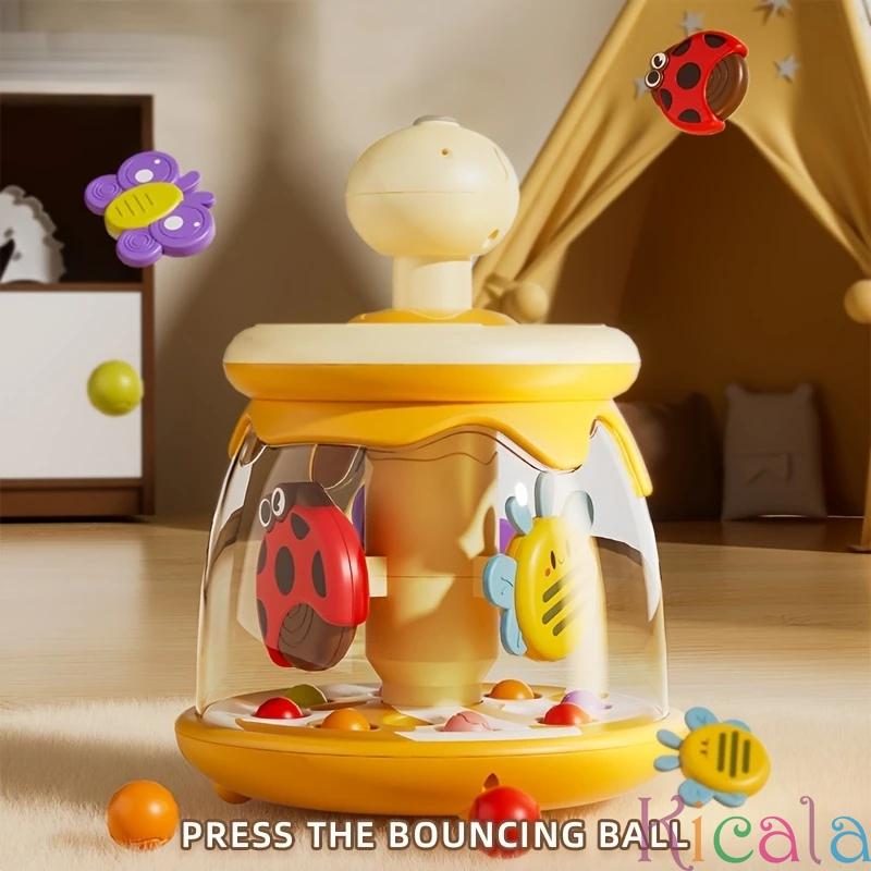 Colorful Insect and Carousel Theme Press-and-Go Toy with Jumping Ball - Early Educational Toddler Toy for Sensory Development