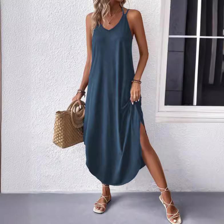 Elegant Sleeveless A Line Dress With Splicing For Casual Travel And Office Wear