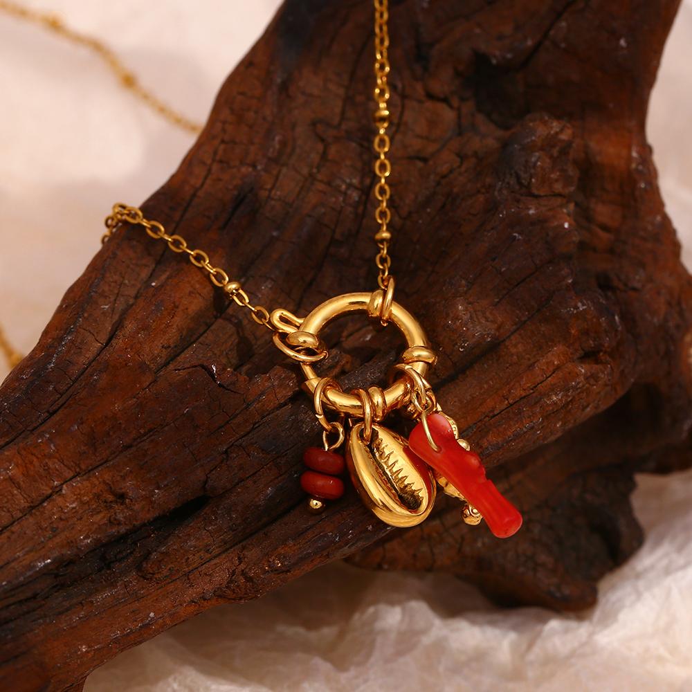 Dreamshow Summer Fashion Shell Seahorse Pendant Necklace Bead Chain Gold Plated Stainless Steel Jewelry