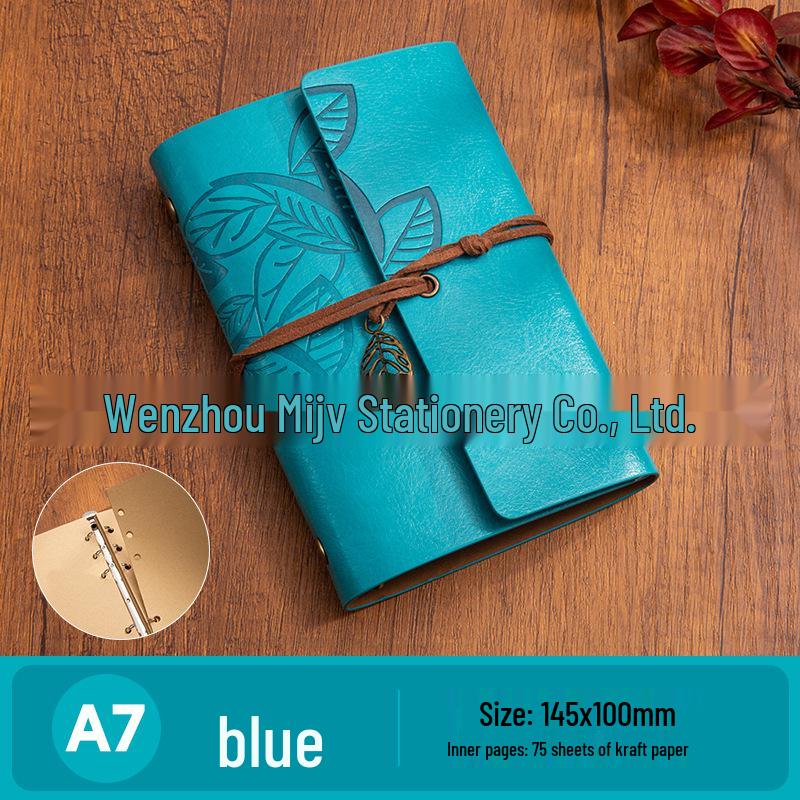 Retro A6 Leather Cover Notebook: Japanese Korean Style Planner & Travel Diary with Leaf Design and Strap.