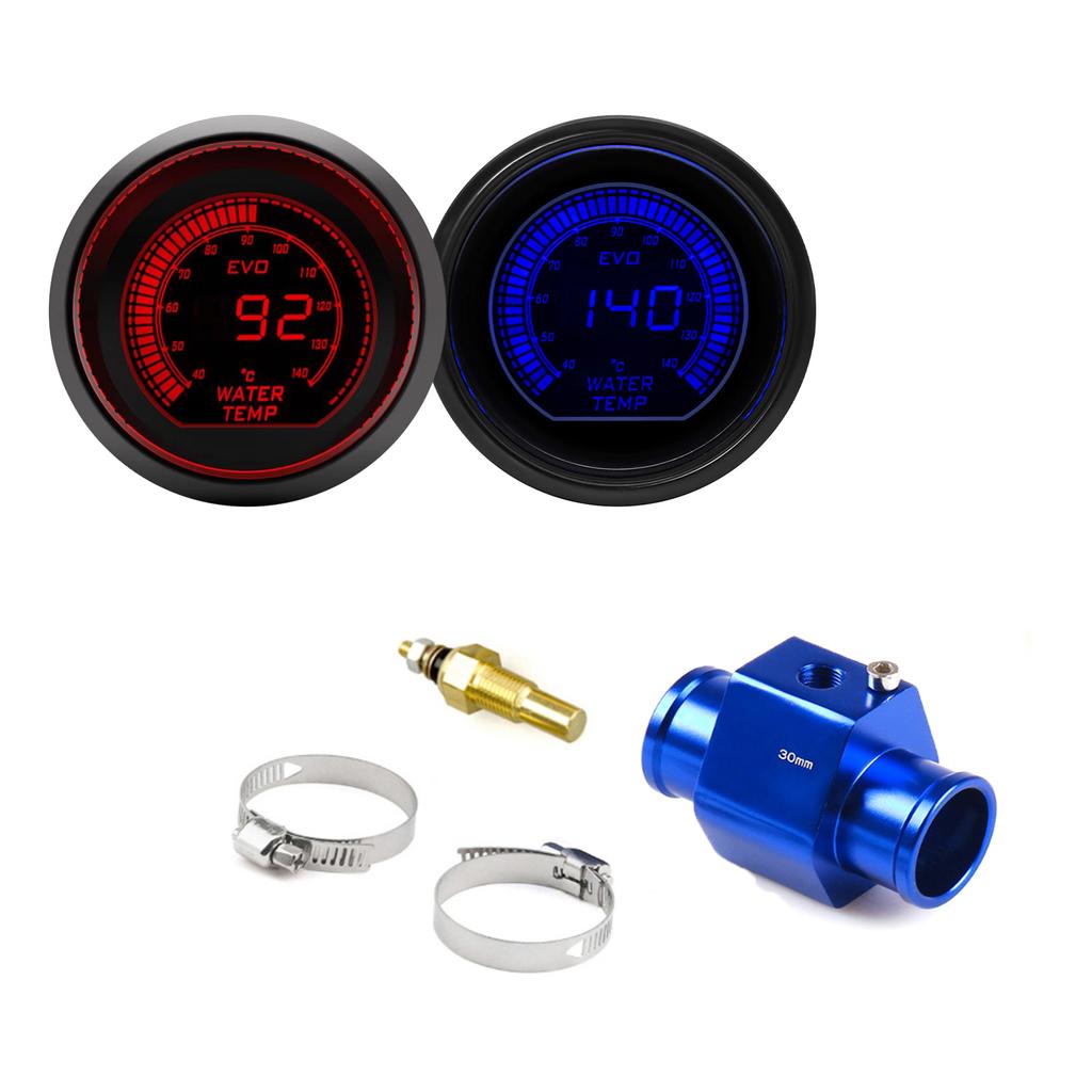 52mm Auto Wassertemperaturanzeige LCD 40~140 ℃ Rote Blaue Hintergrundbeleuchtung Mit Wassertemperatursensor Wassertemperatur-Verbindungsrohr Sensoradapter
