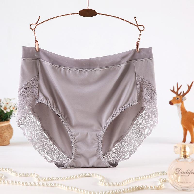 Milk Silk Comfortable Panties for Women Sexy Lace Plus Size Briefs Breathable Smooth Female Underpants High Elastic