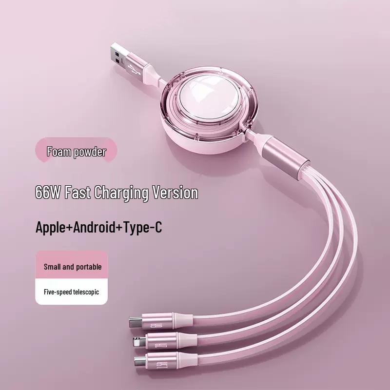 66W Fast Charging Retractable 3-in-1 Universal Cable for Apple & Android