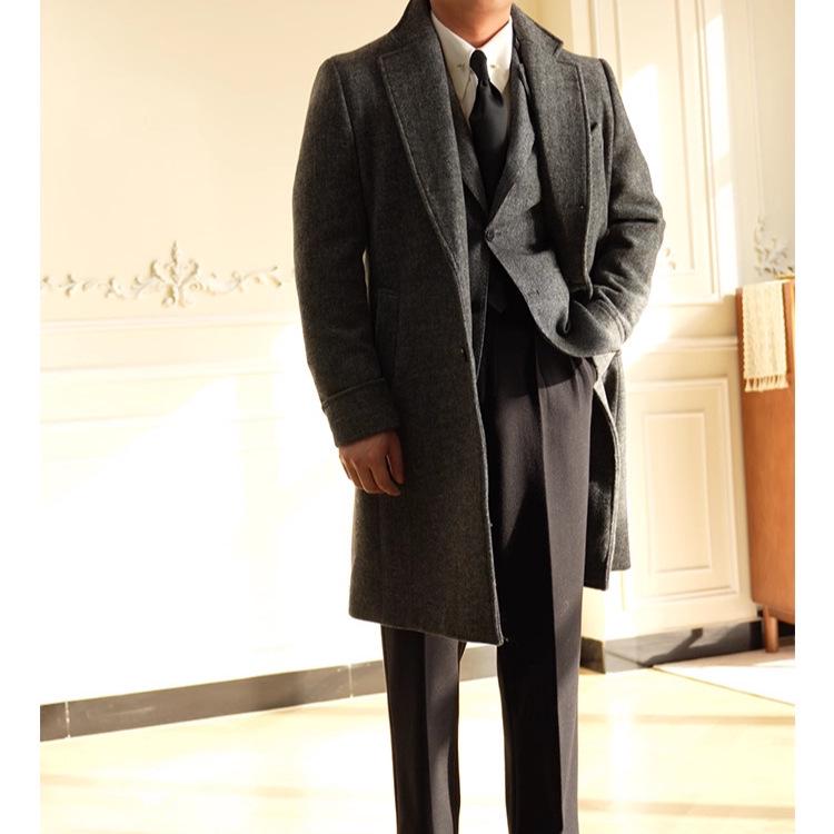 

Ruishen Men s Heavyweight 70% Wool Cheviot Overcoat – Mid-Length Autumn/Winter Jacket, 900g L темно-сірий