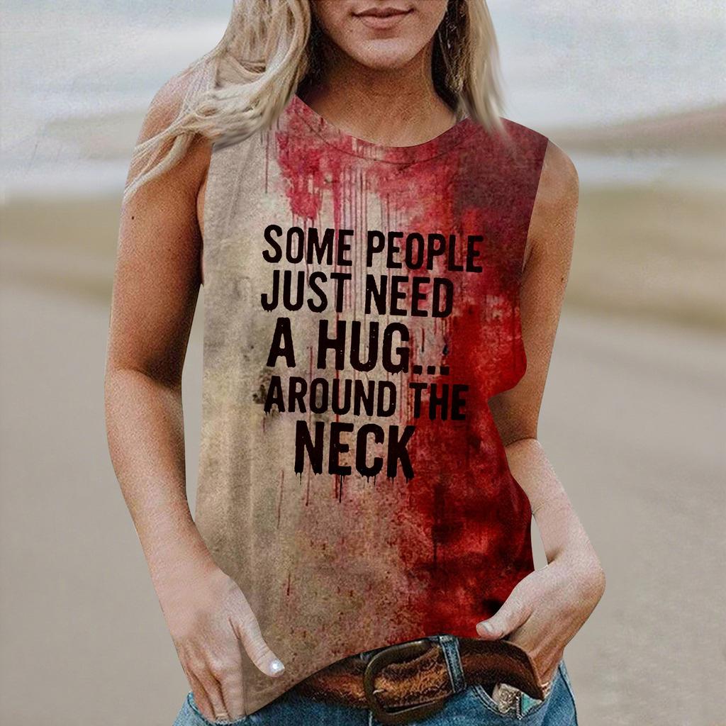 Dame Rund Hals Casual Ermeløs Halloween Trykket Vest T-skjorte Topp