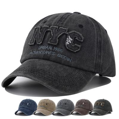 Verstellbare Nyc Stickerei Gewaschene Baseballkappe Vintage Schwarze Snapback Mütze Sonnenschutz Papa Mützen Für Damen Herren Entenschnabel Kappe