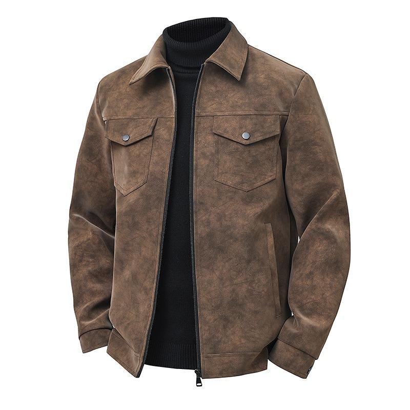 

PU Jacket Men s Casual Jacket Retro American PU Leather Jacket Lapel Loose Jacket S