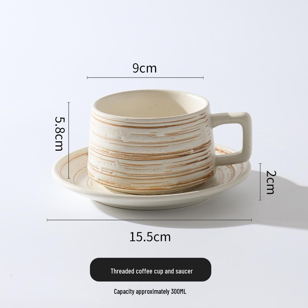 Embossed Ceramic Coffee Cup & Saucer with Brushed Texture - Perfect for Office and Tea Time