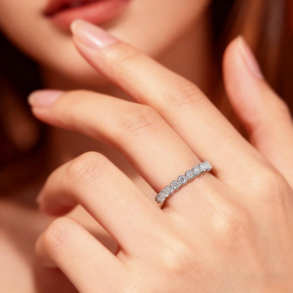 2mm Round Cut Full Moissanite Row Ring for Women   CopperSparkling Stackable Rings Engagement Wedding Bands Jewelry